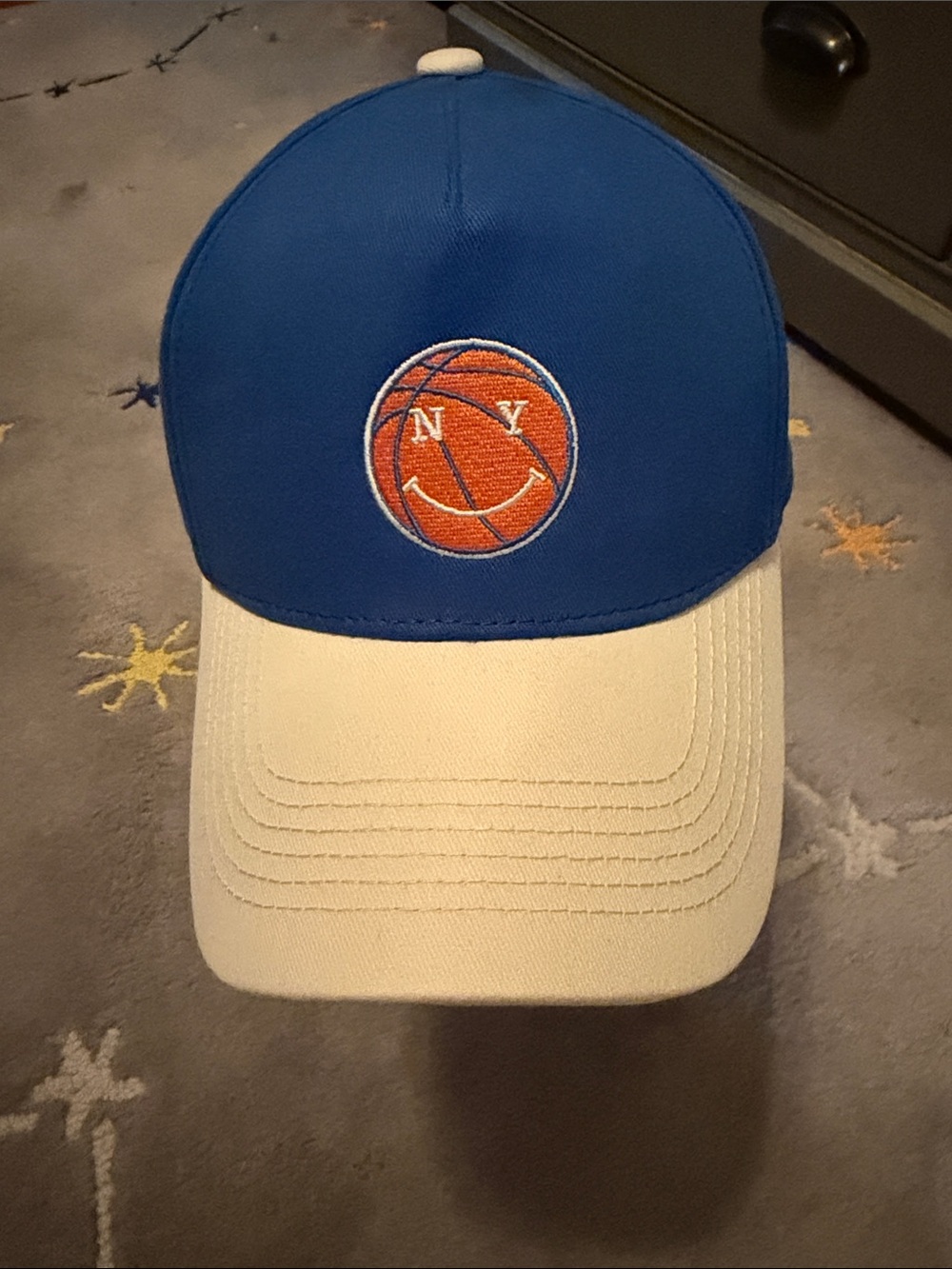 Blue and White NEW YORK OR NOWHERE x Knocks Baseball Cap with Basketball Smiley